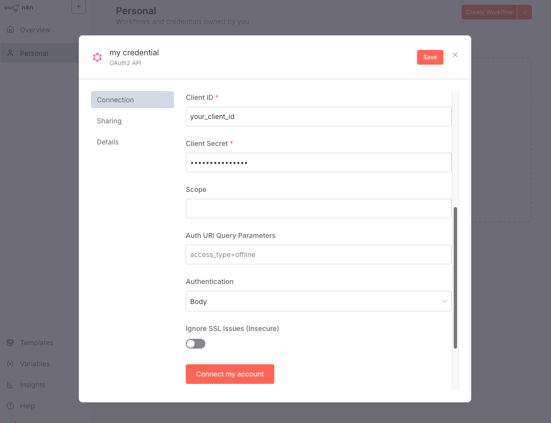 set authentication body