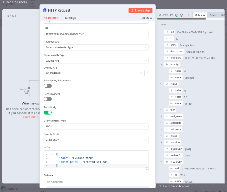 create task in quire