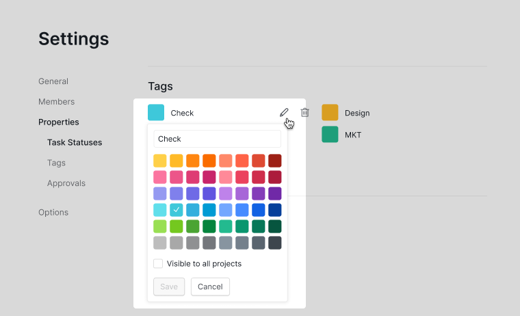global tags in project settings