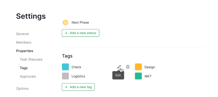 manage tags in project settings