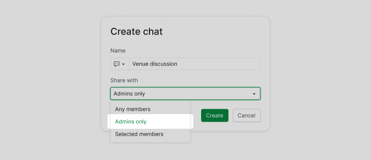 share chat channel with project admins only