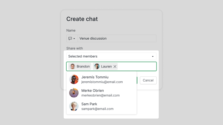 share chat channel with selected members