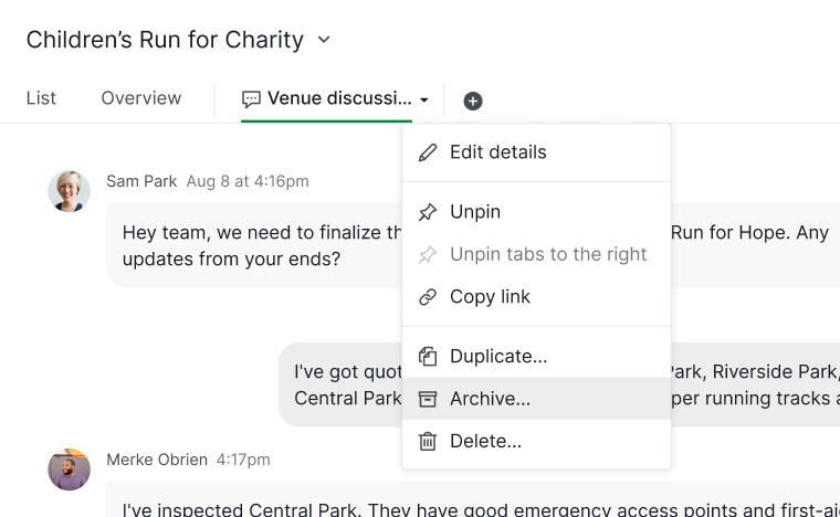archive a chat channel