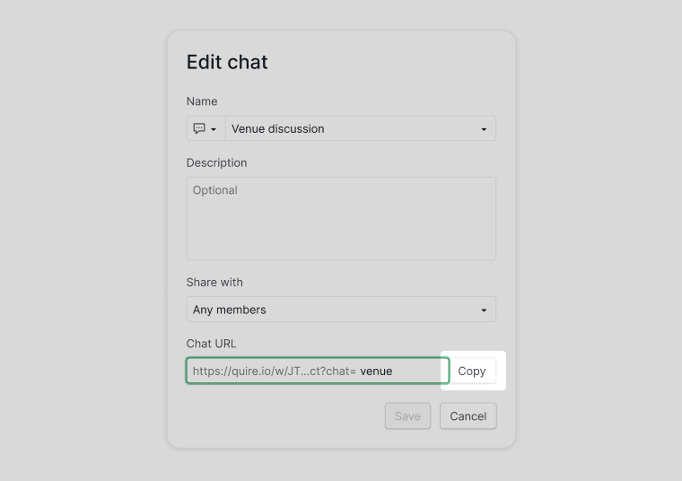 copying a chat channel’s URL