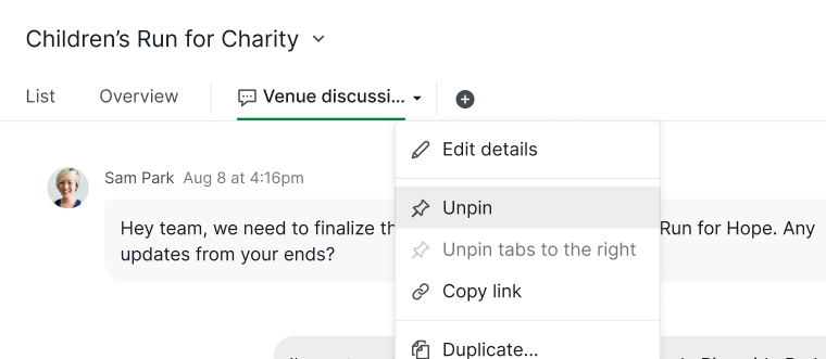 unpinning a chat channel