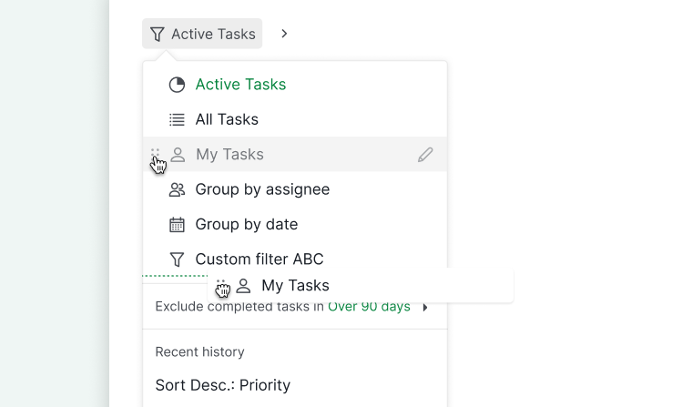 reorder saved customized filters