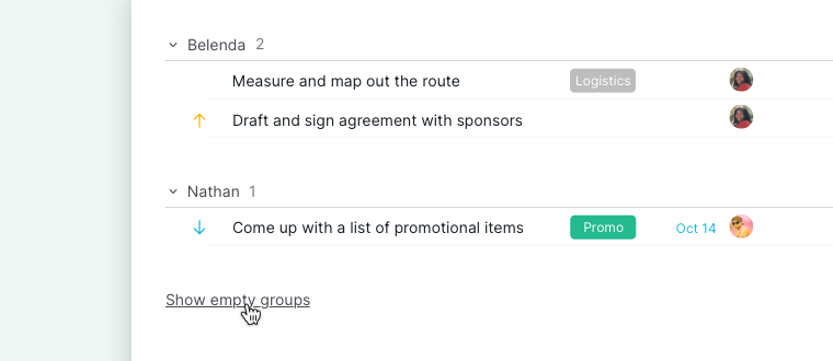 show or hide empty groups