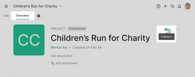 follow project via overview