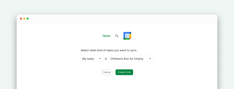 sync with Google Calendar and choosing Quire project