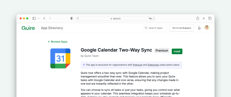 Google Calendar Two-Way Sync with Quire