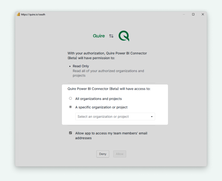 choose scope in Quire popup