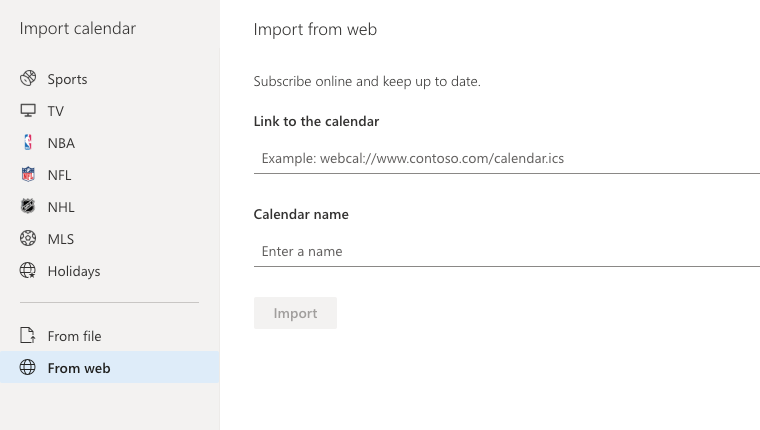 sync with Outlook Calendar and importing calendar