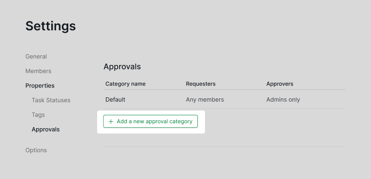 add new approval category in project settings