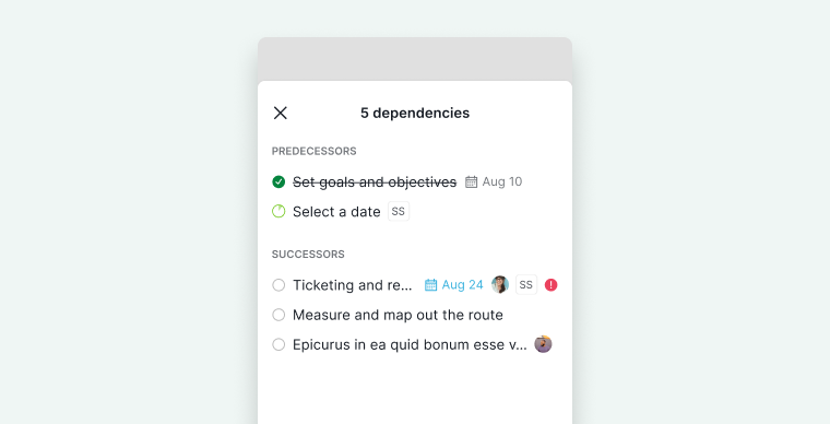 task dependency list on mobile app