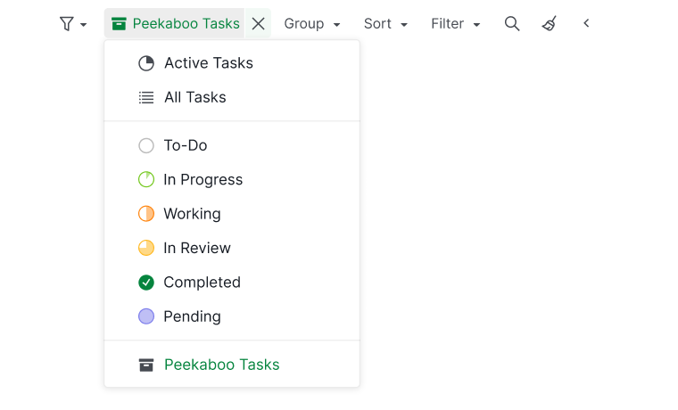 filter peekaboo tasks