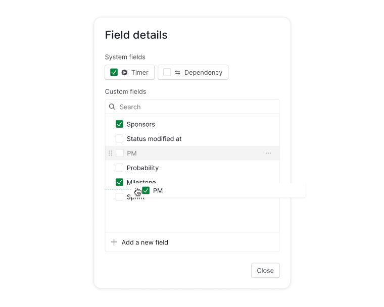 rearrange the field order in edit fields dialog