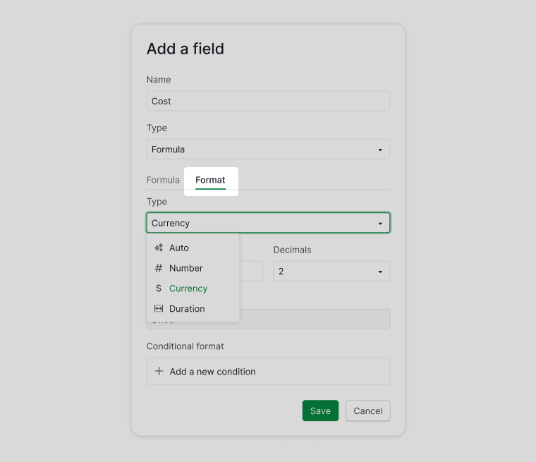 format formula in formula dialog