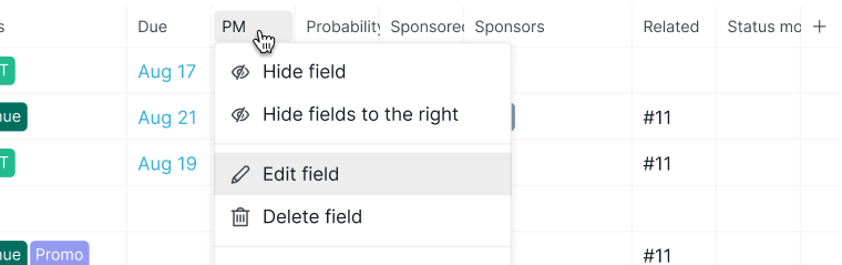 edit field in table view