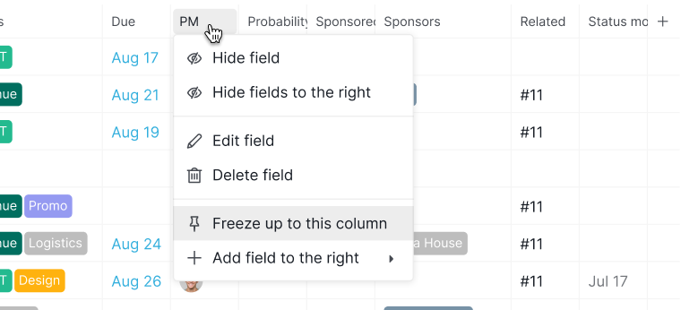 freeze columns in table view