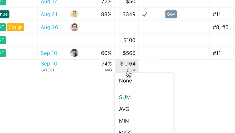 hover last row for calculations