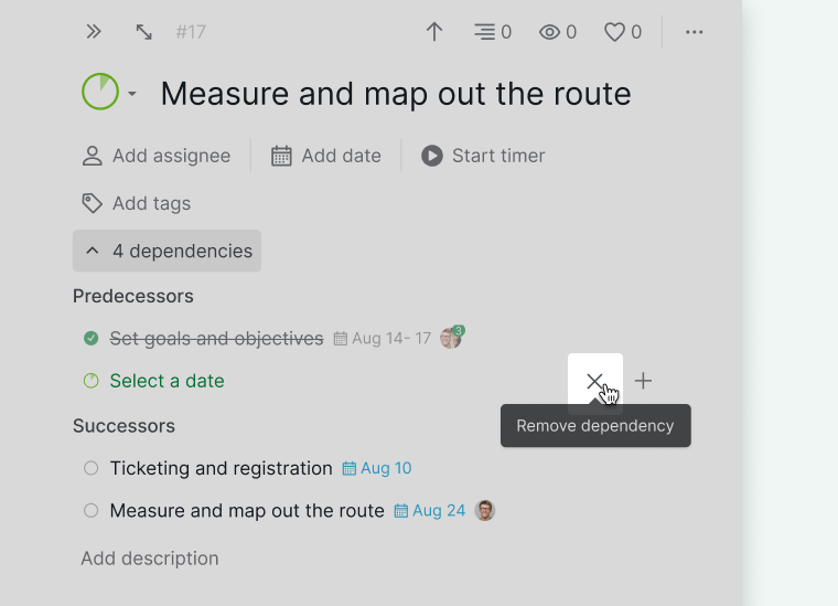 remove task dependency in detail panel