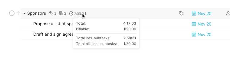 total time spent and billable  time in advanced mode