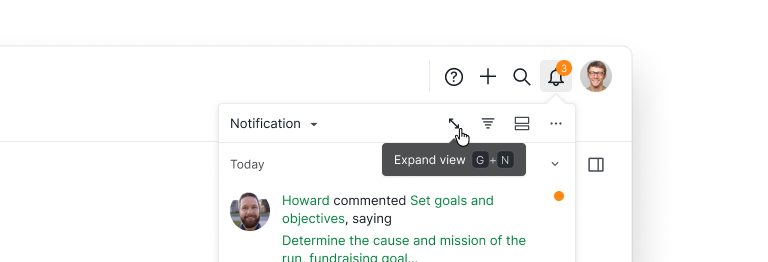 The floating notification panel with the new Expand view shortcut