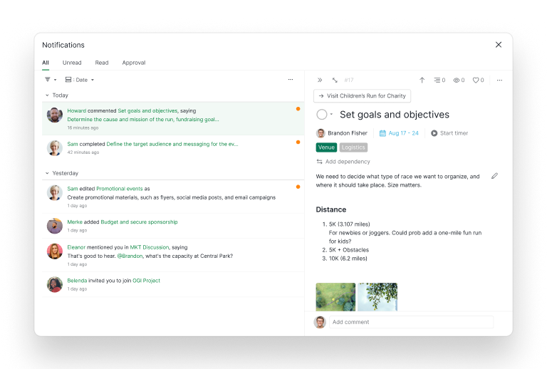 A notification expanded with the detail panel pinned on the right