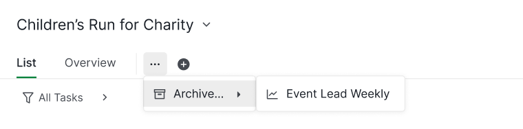 Archived dashboards under the More Options icon in the top bar