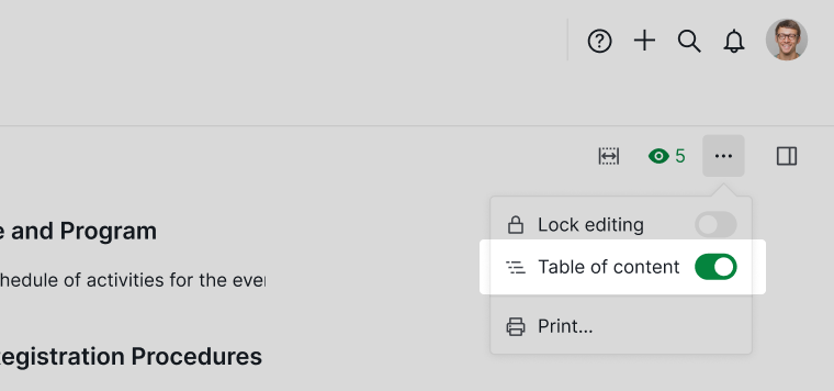 table of contents in quire document