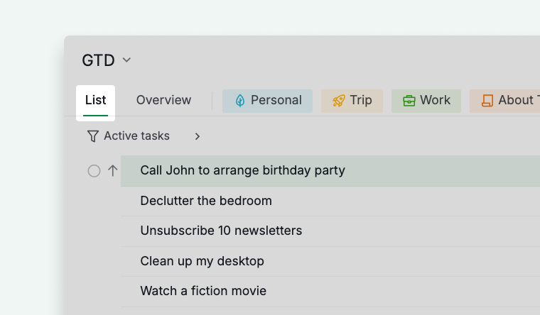 GTD inbox in main list