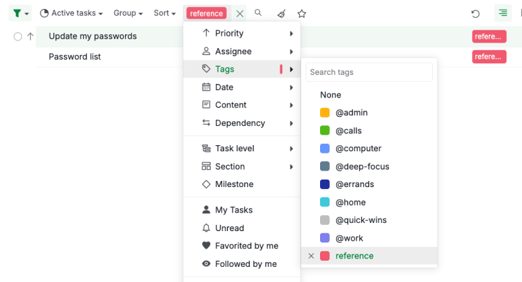reference task with tag and description