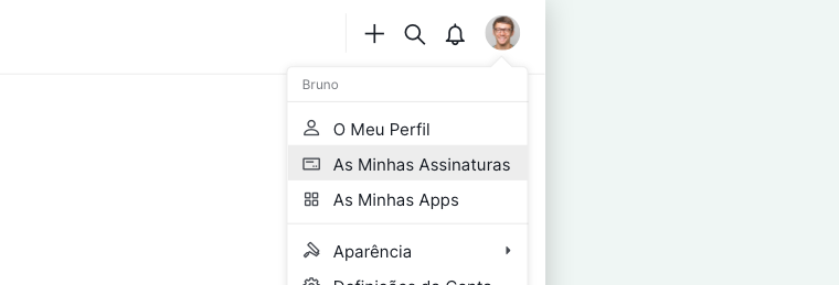 página das minhas assinaturas a mostrar as organizações ligadas