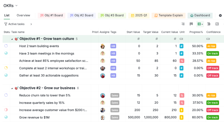 custom fields for tracking key result progress