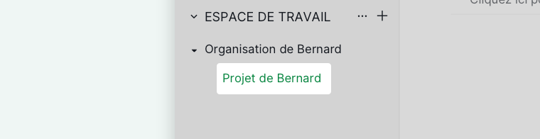 Barre latérale Quire affichant un projet répertorié sous son organisation pour une navigation simplifiée
