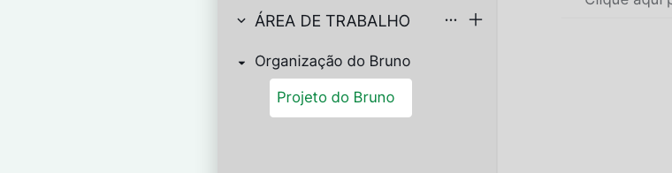 Barra lateral do Quire a mostrar um projeto listado sob a sua organização para fácil navegação