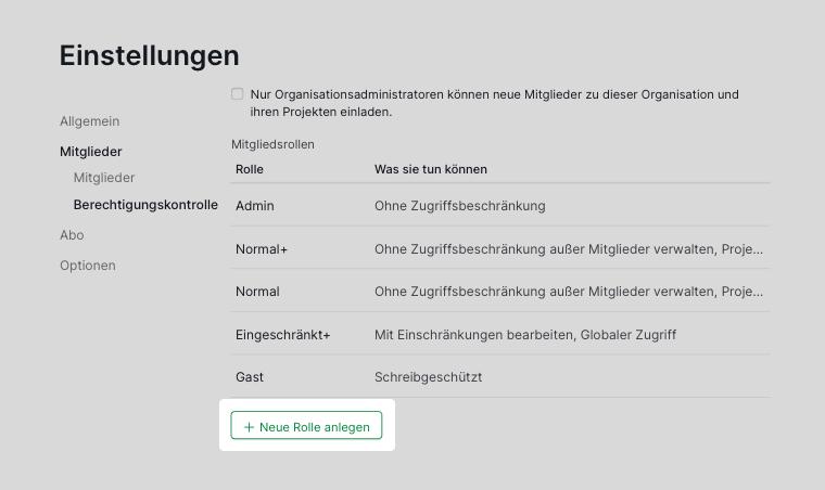 Neue Berechtigungsrolle in Quire erstellen