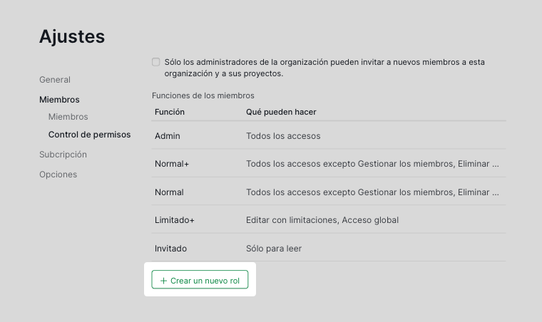 Crear un nuevo rol de permiso en Quire