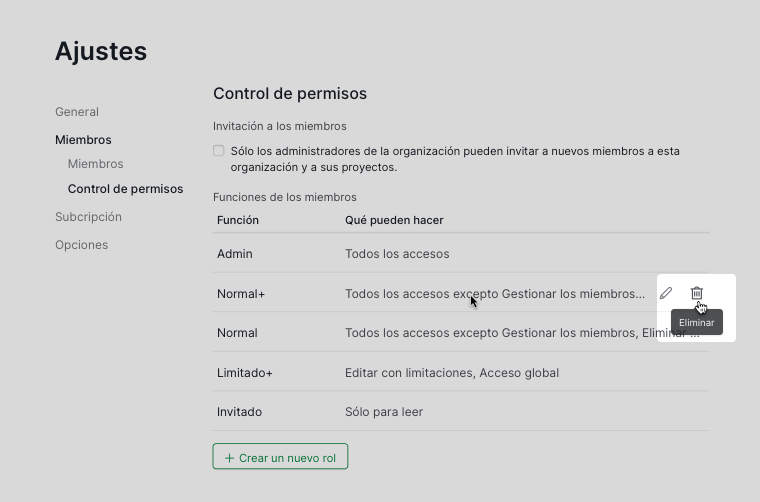 Eliminar un rol de permiso