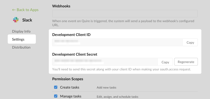 Quire Client ID and Secret