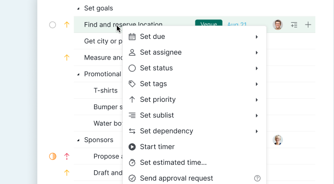 Context menu quick navigation