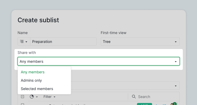 Share sublist To-do list sublist permission